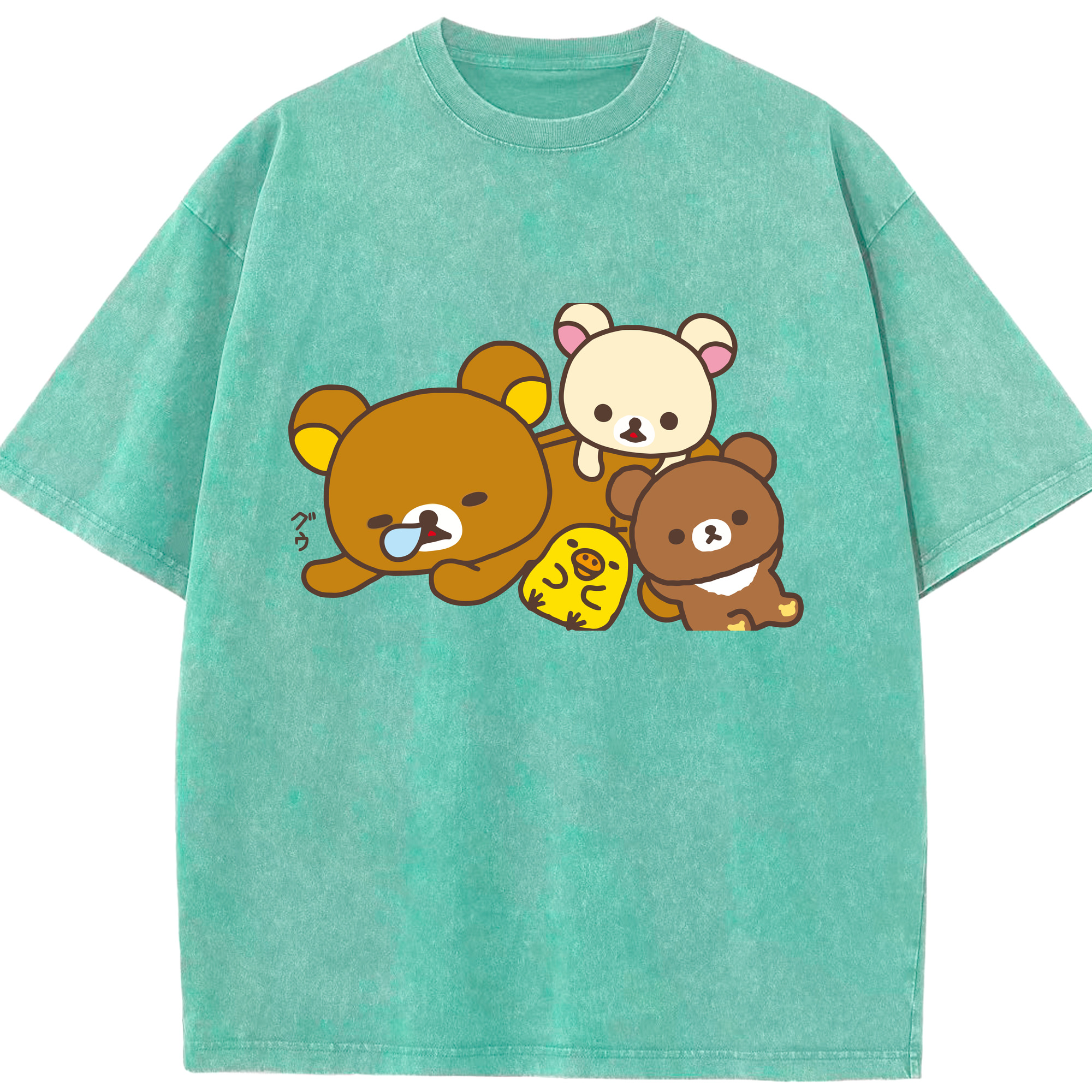 （画像用） リラックマ リラックマ キイロイトリ Rilakkuma Korilakkuma Kiiroitori 綿100% ヴィンテージ風 半袖Tシャツ（フロントプリント）